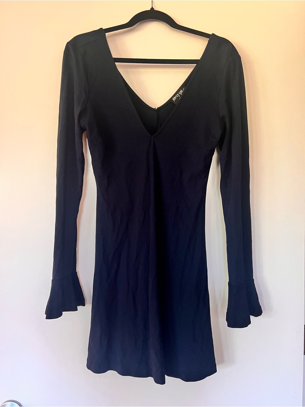 Nasty Gal Dark Navy V-Neck Long Sleeve Stretch Mini Dress